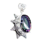 Mystic Quartz Statement Russian Silver Solitaire Valentina Rope-Wire multicolor Pendant Jewelry