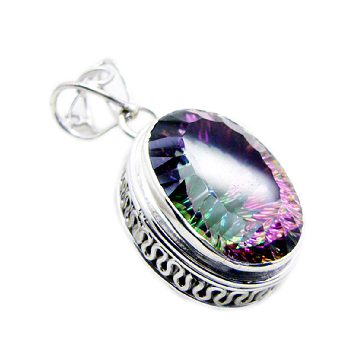 Mystic Quartz Statement Egyptian 925 Silver Solitaire Aaliyah Rope-Wire multicolor Pendant Jewelry Secondary image