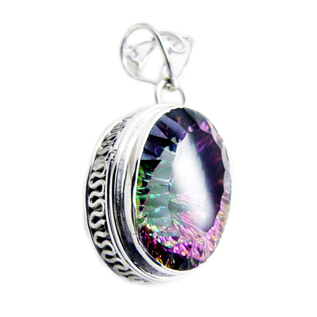 Mystic Quartz Statement Egyptian 925 Silver Solitaire Aaliyah Rope-Wire multicolor Pendant Jewelry