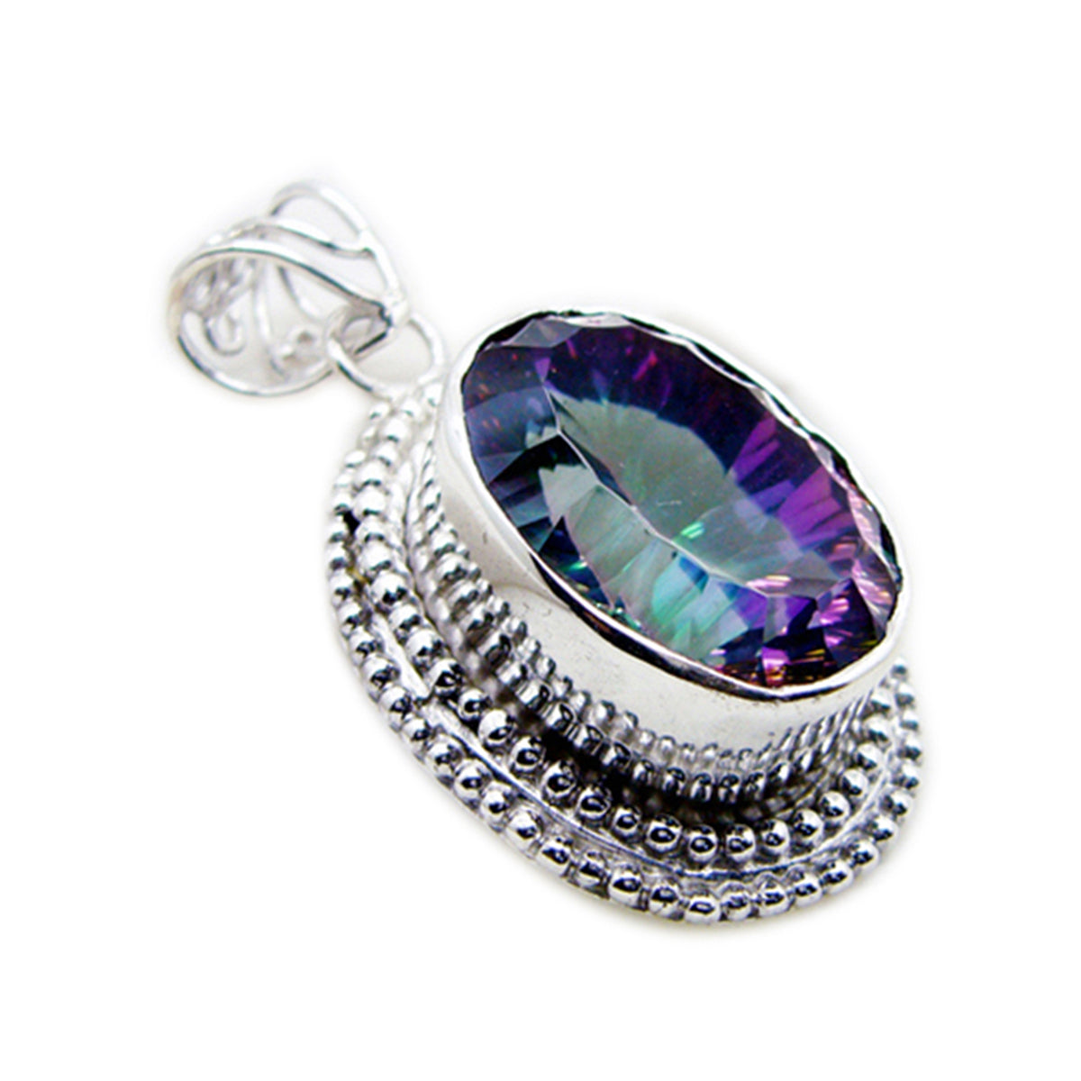 Mystic Quartz Statement Türkischer 92,5 Silber Solitär Abigail Seil-Draht mehrfarbiger Anhänger Schmuck Zweitbild