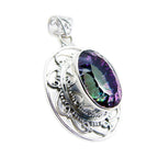 Mystic Quartz Statement American Silver Solitaire multicolor Pendant