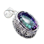 Mystic Quartz Statement Mexican Sterling Silver Solitaire Agnes Rope-Wire multicolor Pendant Jewellery