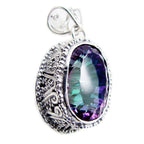 Mystic Quartz Statement Mexican Sterling Silver Solitaire Agnes Rope-Wire multicolor Pendant Jewellery