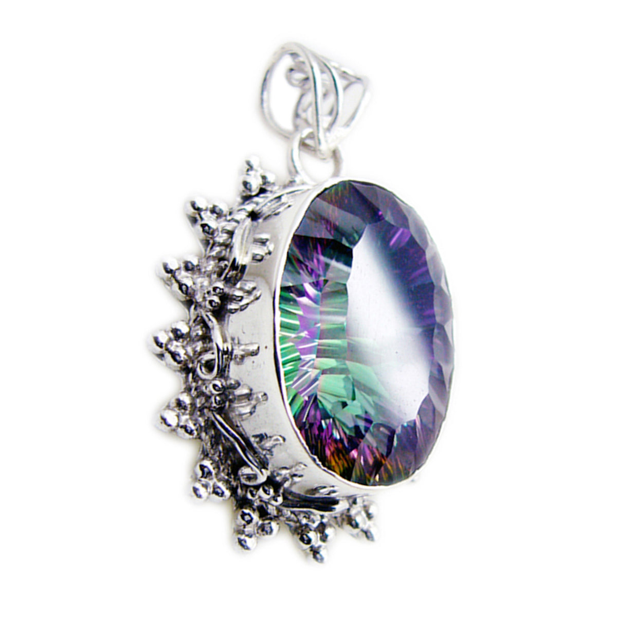 Mystic Quartz Statement Latin American 925 Silver Solitaire Aisha Rope-Wire multicolor Pendant Jewelry