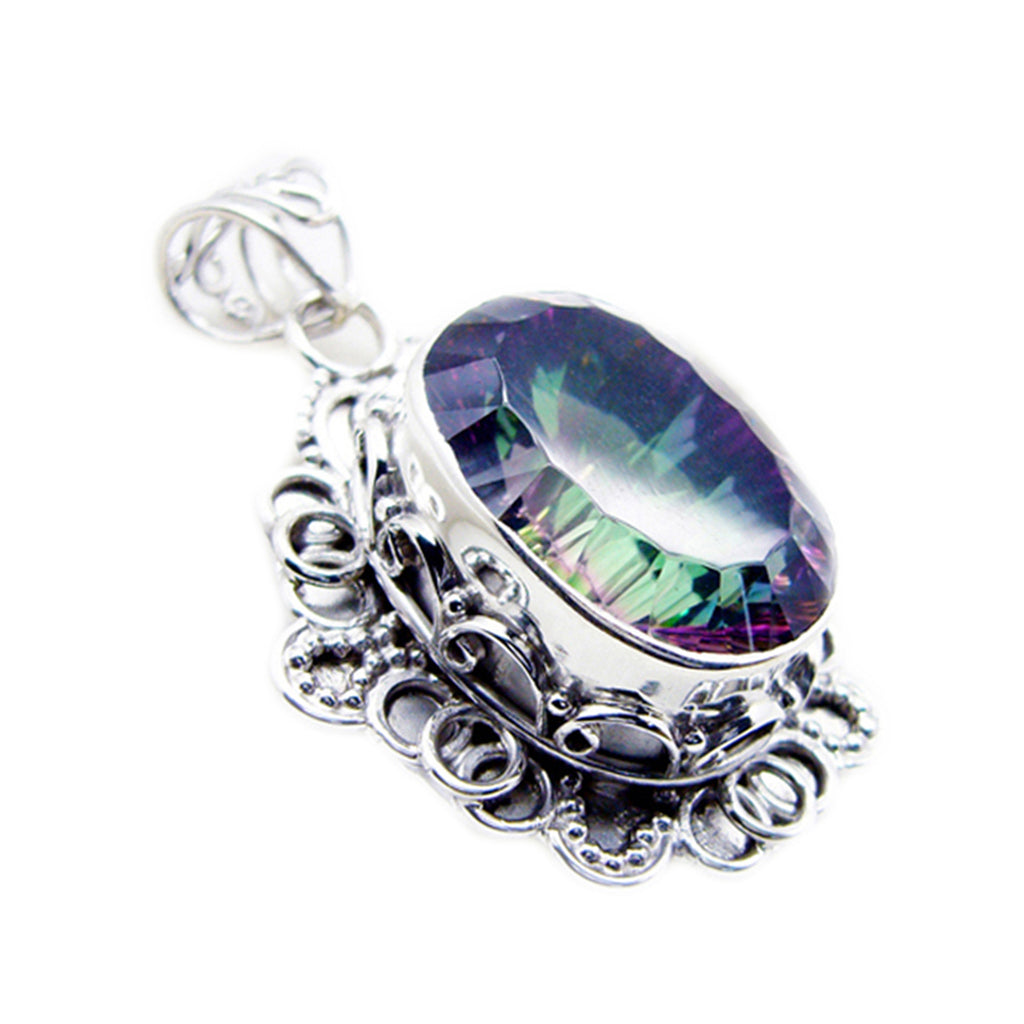 Mystic Quartz Statement Russian 92.5 Silver Solitaire Alice Rope-Wire multicolor Pendant Jewellery