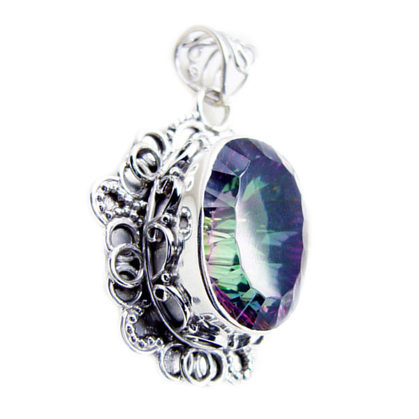 Mystic Quartz Statement Russian 92.5 Silver Solitaire Alice Rope-Wire multicolor Pendant Jewellery