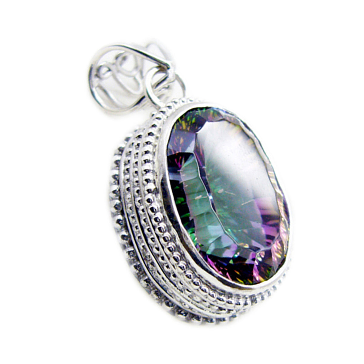 Mystic Quartz Statement Moroccan Silver Solitaire multicolor Pendant Hoofdafbeelding
