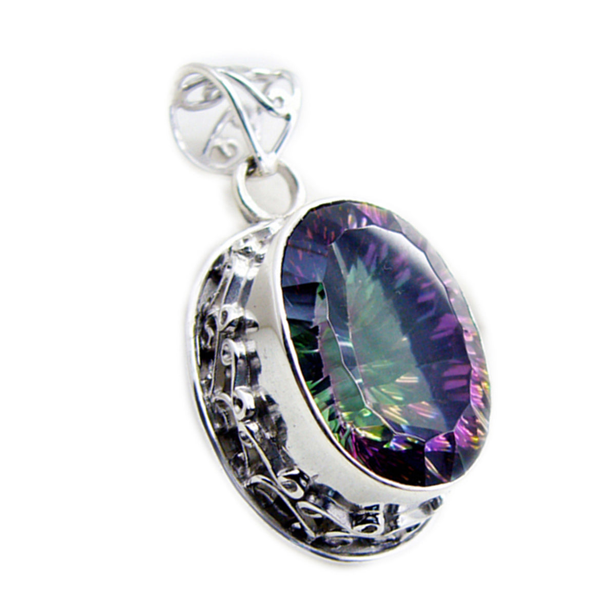 Mystic Quartz Statement Egyptian Sterling Silver Solitaire multicolor Pendant メイン画像