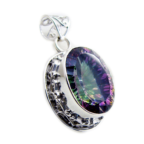 Mystic Quartz Statement Egyptian Sterling Silver Solitaire multicolor Pendant