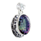 Mystic Quartz Statement Egyptian Sterling Silver Solitaire Amelia Rope-Wire multicolor Pendant Jewellery