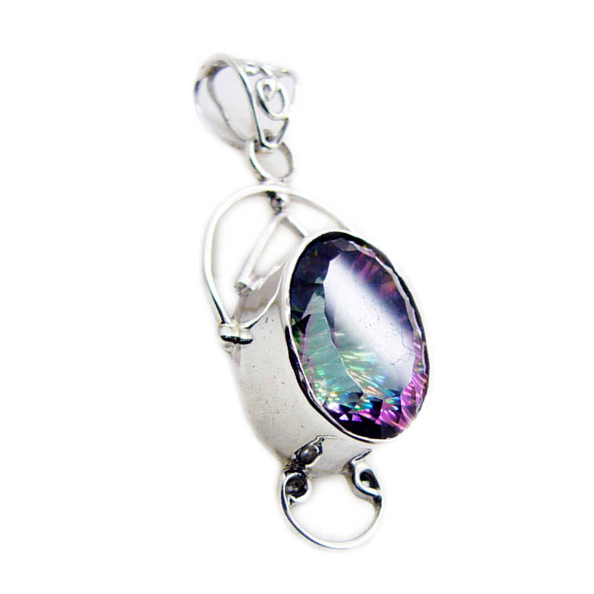 Mystic Quartz Statement Mexican Silver Solitaire multicolor Pendant