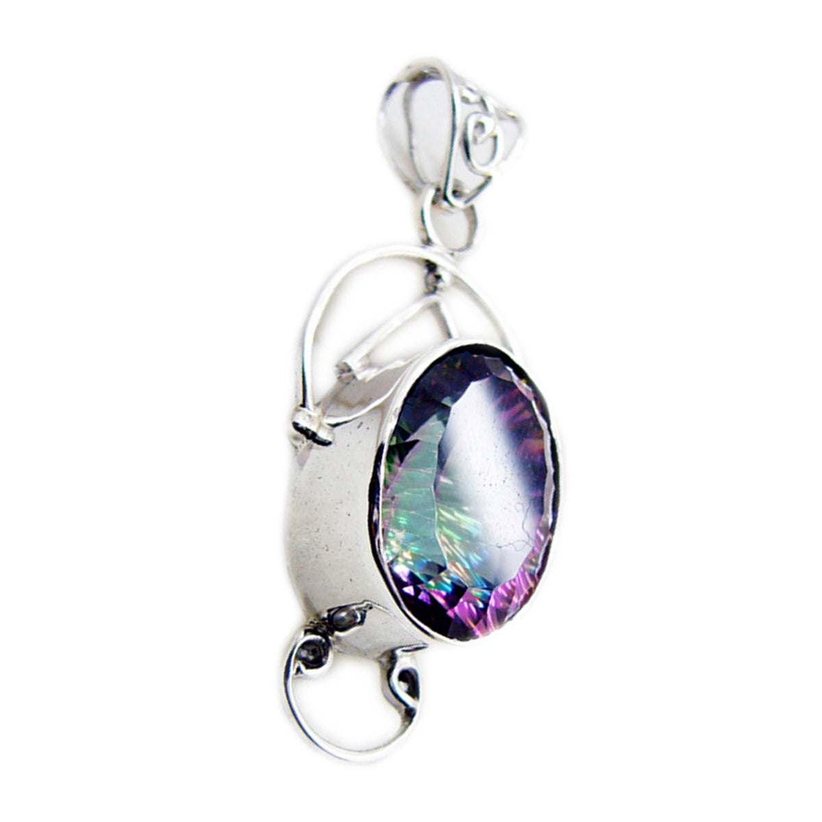 Mystic Quartz Statement Mexican Silver Solitaire Audrey Rope-Wire multicolor Pendant Jewelry