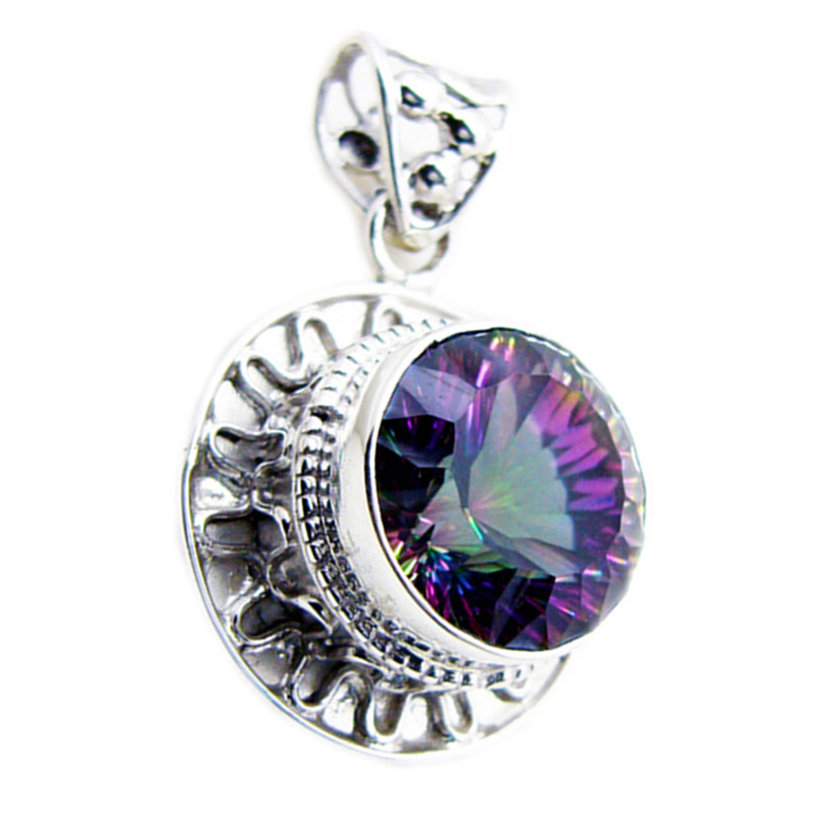 Mystic Quartz Statement Latin American 925 Silver Solitaire Freya Rope-Wire multicolor Pendant Jewelry