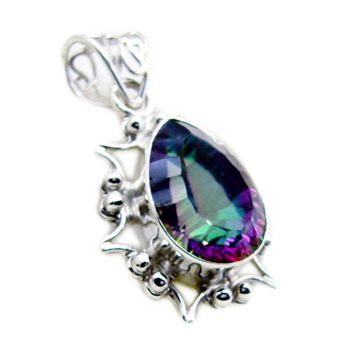 Mystic Quartz Statement Egyptian Silver Solitaire multicolor Pendant Главное изображение товара