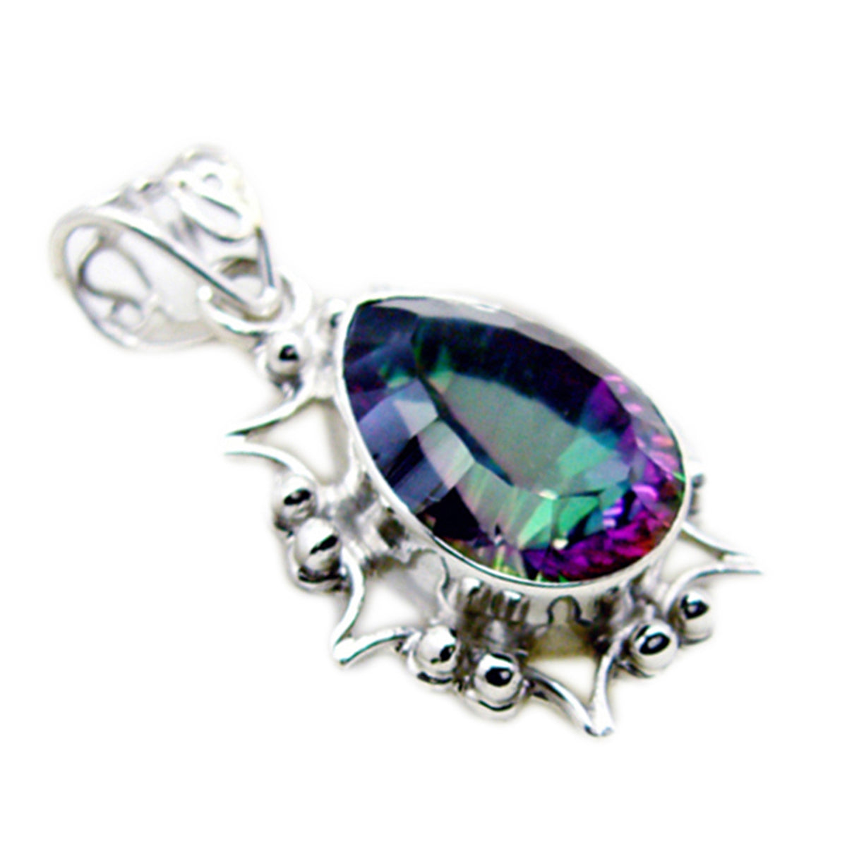 Mystic Quartz Statement Egyptian Silver Solitaire Ines Rope-Wire multicolor Pendant Jewelry