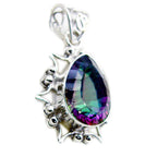 Mystic Quartz Statement Egyptian Silver Solitaire Ines Rope-Wire multicolor Pendant Jewelry