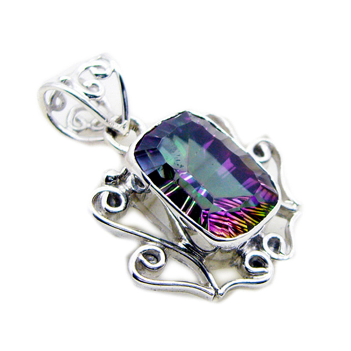 Mystic Quartz Statement Egyptian 925 Silver Solitaire Lea Rope-Wire multicolor Pendant Jewelry
