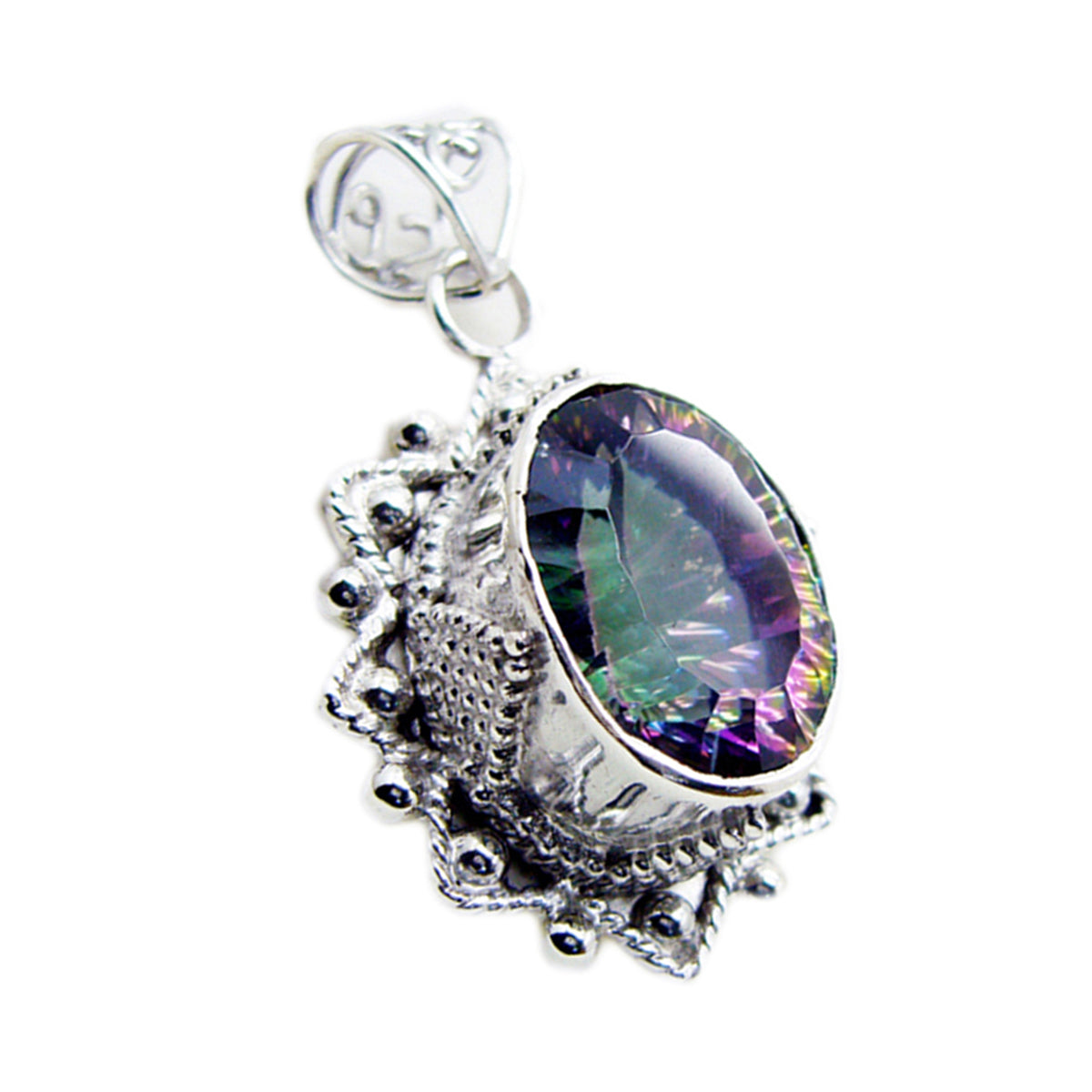 Mystic Quartz Statement Turkish 925 Silver Solitaire multicolor Pendant