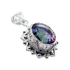 Mystic Quartz Statement Turkish 925 Silver Solitaire Anna Rope-Wire multicolor Pendant Jewelry