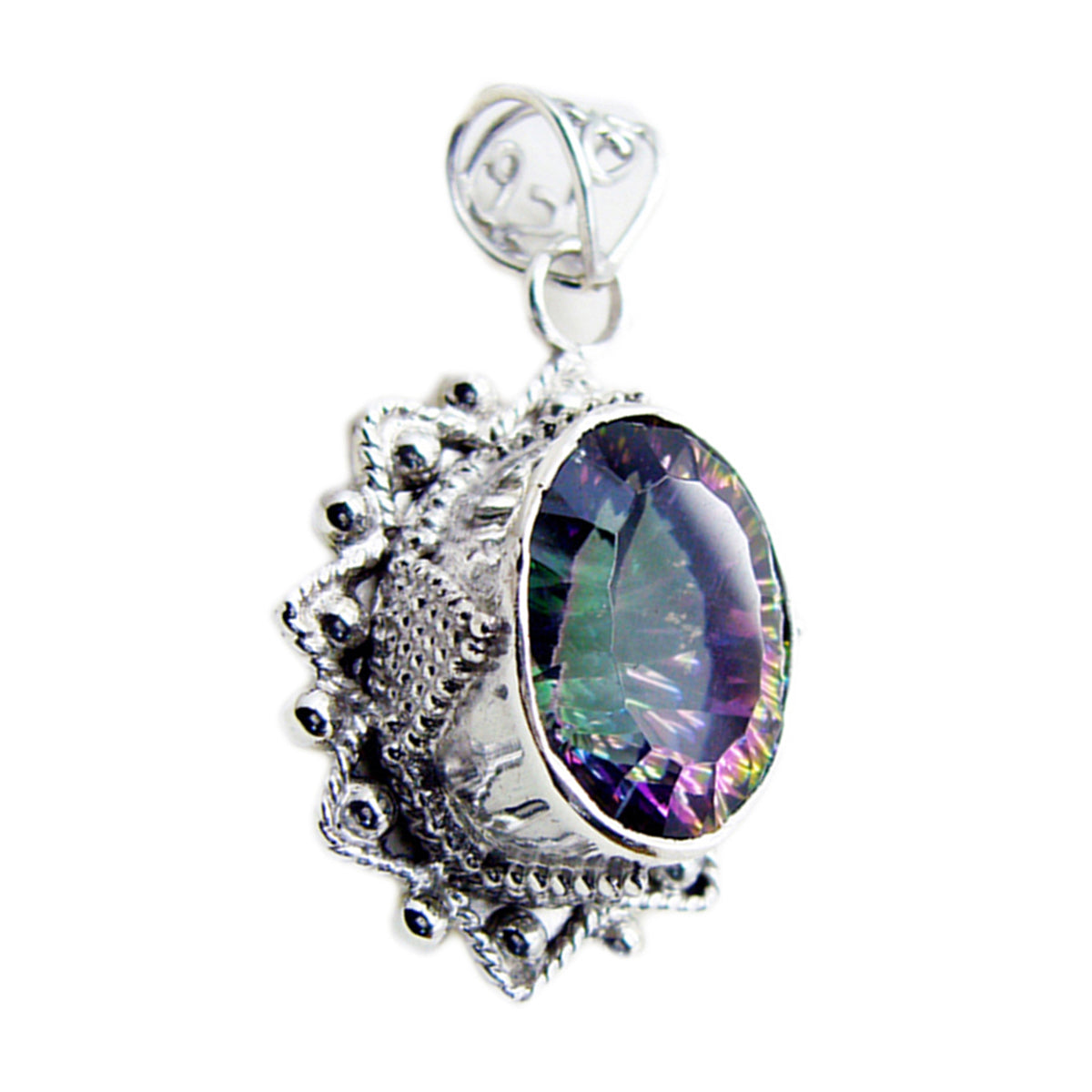 Mystic Quartz Statement Turkish 925 Silver Solitaire Anna Rope-Wire multicolor Pendant Jewelry