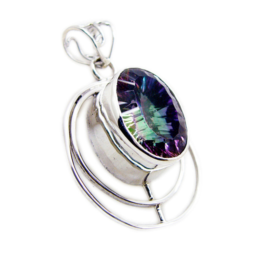 Mystic Quartz Statement American 92.5 Silver Solitaire multicolor Pendant
