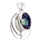 Mystic Quartz Statement American 92.5 Silver Solitaire Aria Rope-Wire multicolor Pendant Jewellery