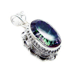 Mystic Quartz Statement Latin American Sterling Silver Solitaire Aurora Rope-Wire multicolor Pendant Jewellery