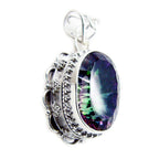 Mystic Quartz Statement Latin American Sterling Silver Solitaire Aurora Rope-Wire multicolor Pendant Jewellery