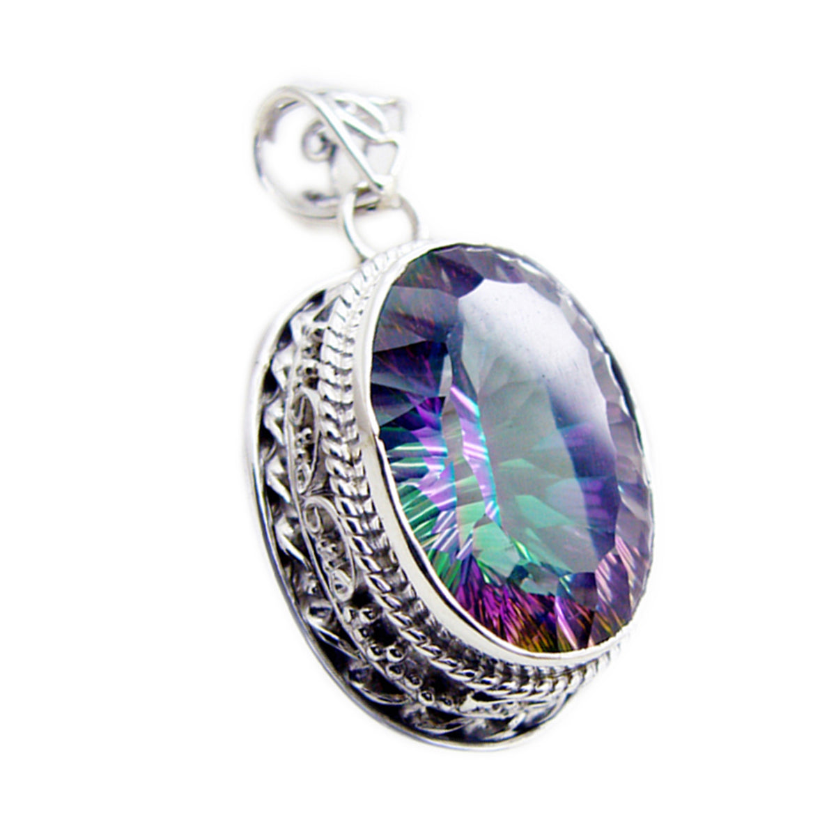 Mystic Quartz Statement Russian 925 Silver Solitaire multicolor Pendant Image principale du produit
