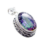 Mystic Quartz Statement Russian 925 Silver Solitaire Autumn Rope-Wire multicolor Pendant Jewelry