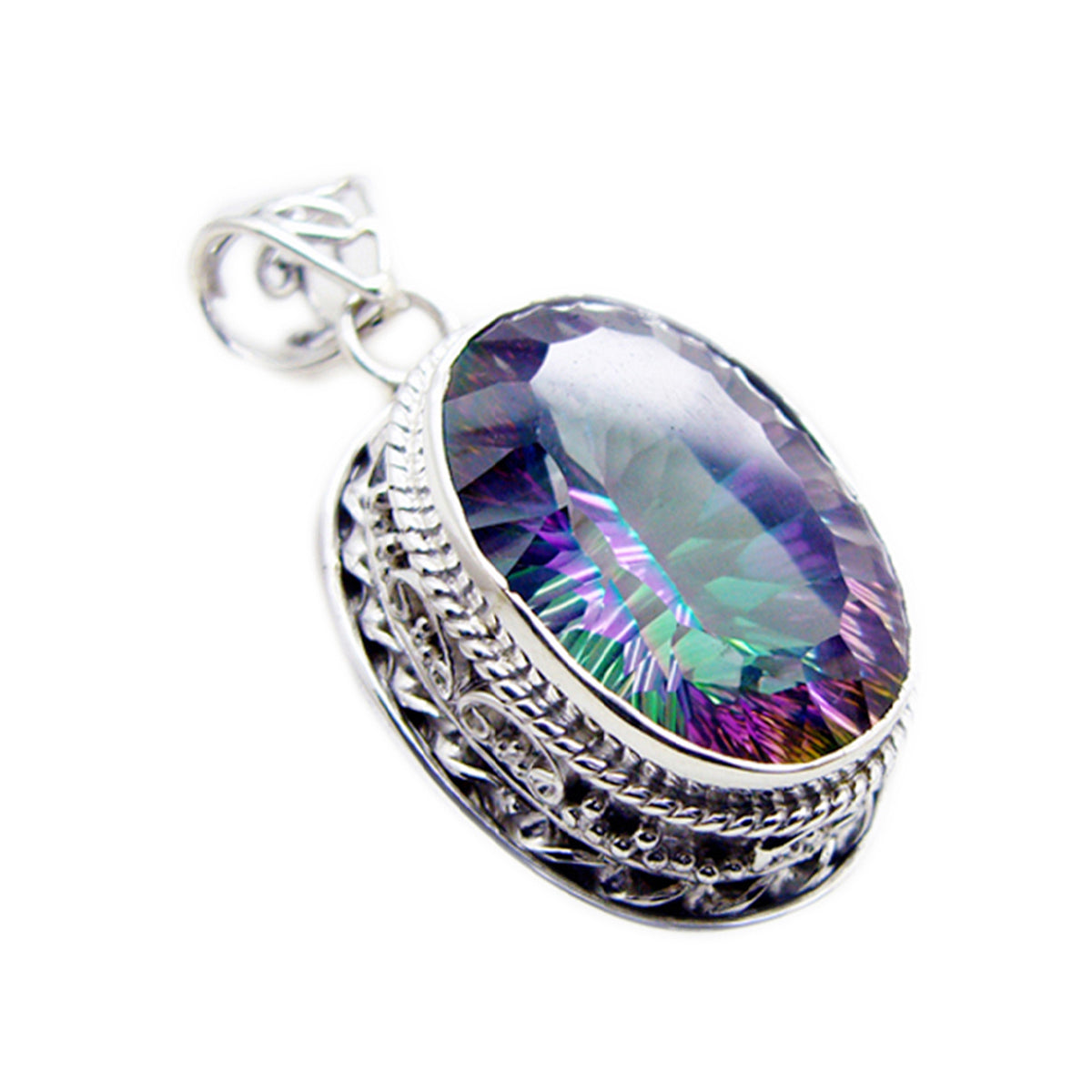 Mystic Quartz Statement Russian 925 Silver Solitaire Autumn Rope-Wire multicolor Pendant Jewelry
