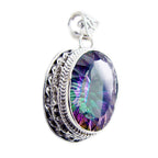 Mystic Quartz Statement Russian 925 Silver Solitaire Autumn Rope-Wire multicolor Pendant Jewelry