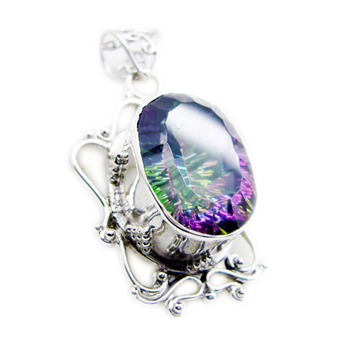 Mystic Quartz Statement Egyptian Silver Solitaire multicolor Pendant