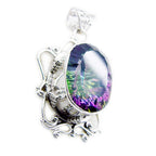 Mystic Quartz Statement Egyptian Silver Solitaire Bella Rope-Wire multicolor Pendant Jewelry