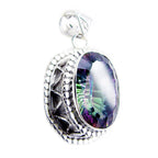 Mystic Quartz Statement Turkish Sterling Silver Solitaire Bianca Rope-Wire multicolor Pendant Jewellery