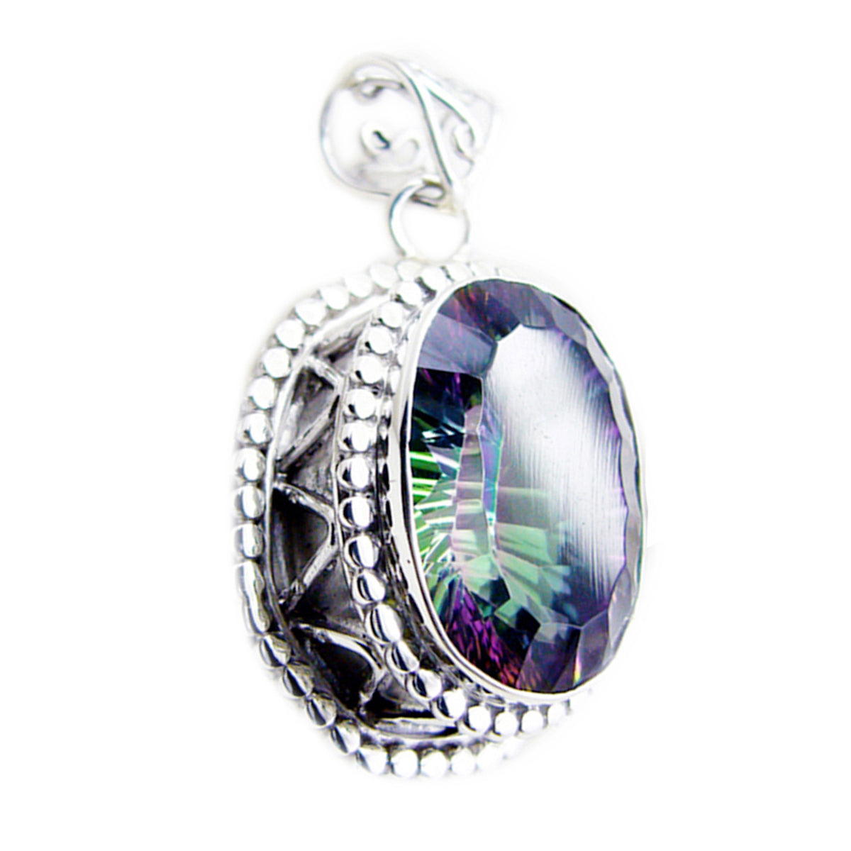 Mystic Quartz Statement Turkish Sterling Silver Solitaire Bianca Rope-Wire multicolor Pendant Jewellery