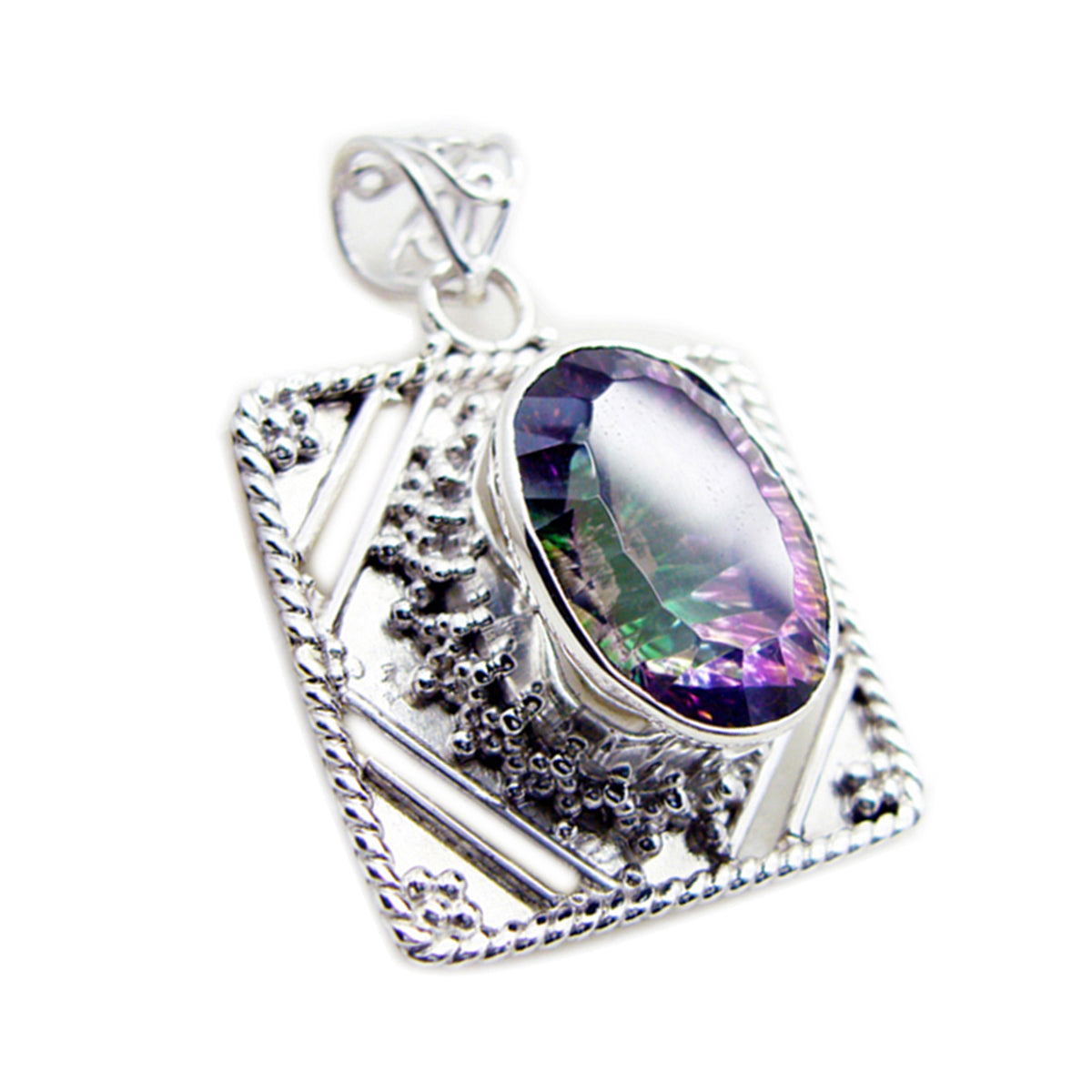 Mystic Quartz Statement American 925 Silver Solitaire multicolor Pendant