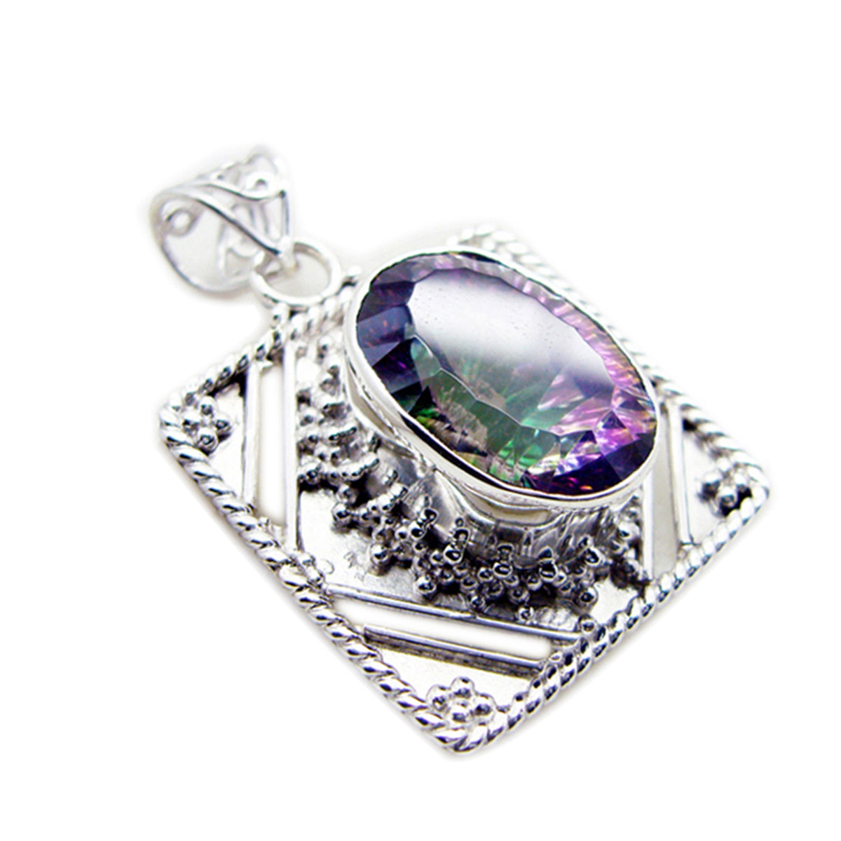 Mystic Quartz Statement Amerikanskt 925 Silver Solitaire Camilla Rope-Wire Flerfärgat Hänge Smycken Sekundär produktbild