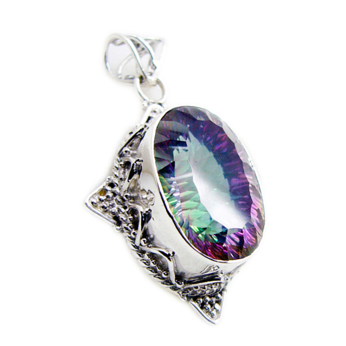 Mystic Quartz Statement Mexican 92.5 Silver Solitaire multicolor Pendant Image principale du produit