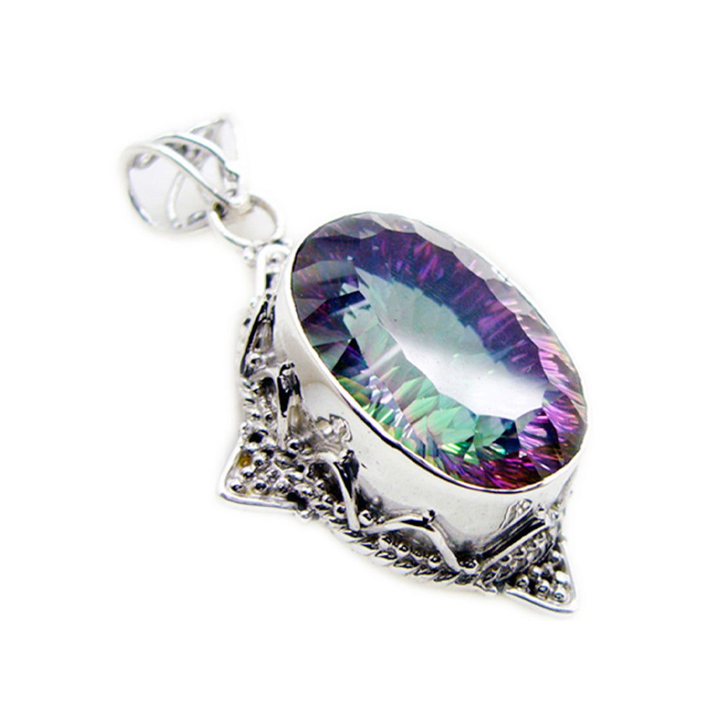 Mystic Quartz Statement Mexican 92.5 Silver Solitaire Camilla Rope-Wire multicolor Pendant Jewellery