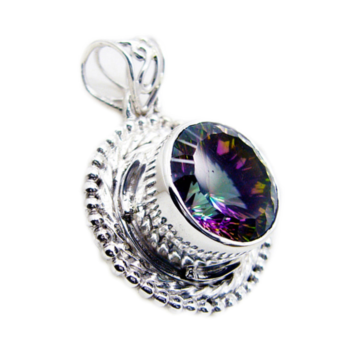 Mystic Quartz Statement Russian 92.5 Silver Solitaire multicolor Pendant