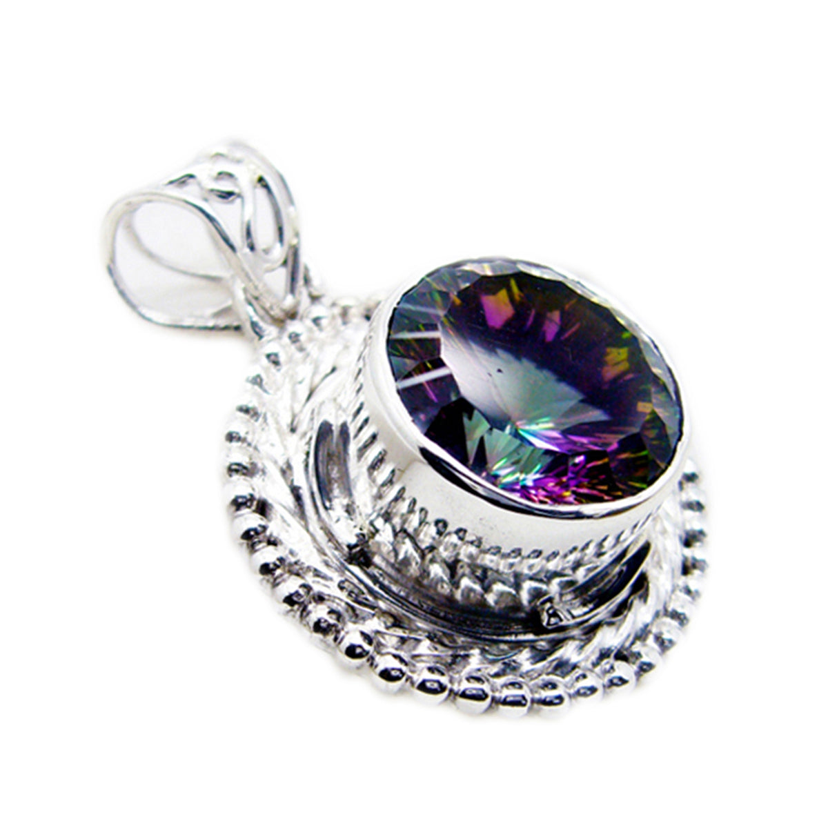 Mystic Quartz Statement Russian 92.5 Silver Solitaire Genesis Rope-Wire multicolor Pendant Jewellery