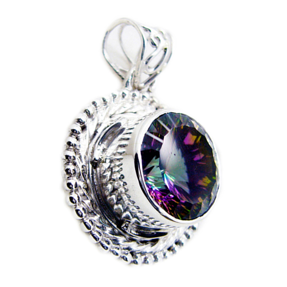 Mystic Quartz Statement Russian 92.5 Silver Solitaire Genesis Rope-Wire multicolor Pendant Jewellery