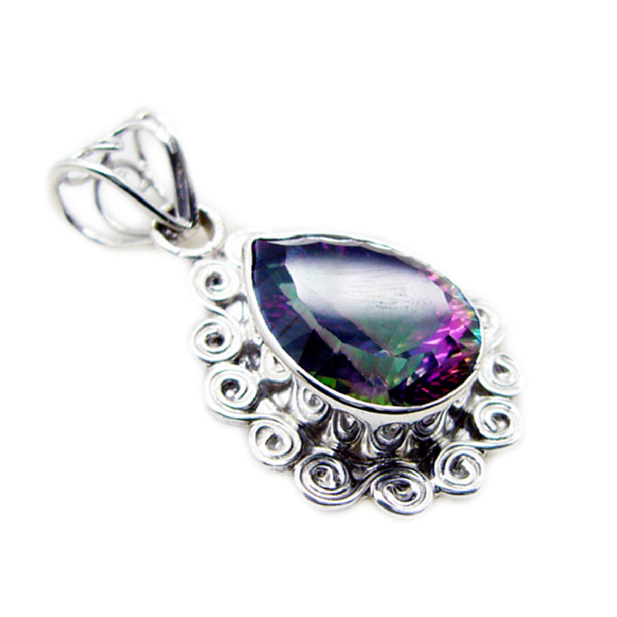 Mystic Quartz Statement Turkish Sterling Silver Solitaire Inès Rope-Wire multicolor Pendant Jewellery