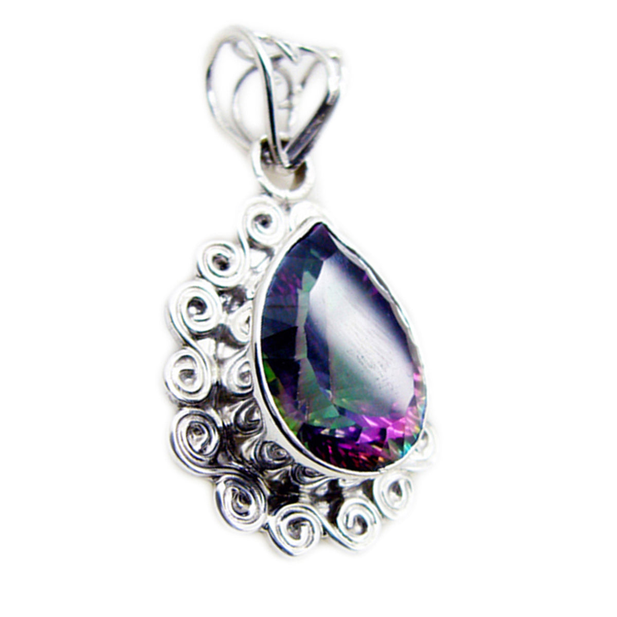 Mystic Quartz Statement Turkish Sterling Silver Solitaire Inès Rope-Wire multicolor Pendant Jewellery