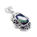 Mystic Quartz Statement Turkish 92.5 Silver Solitaire Leah Rope-Wire multicolor Pendant Jewellery