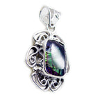 Mystic Quartz Statement Turkish 92.5 Silver Solitaire Leah Rope-Wire multicolor Pendant Jewellery