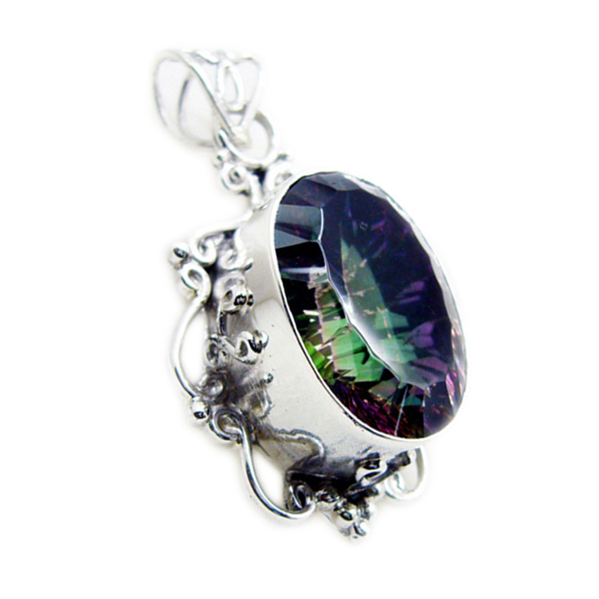 Mystic Quartz Statement Moroccan 925 Silver Solitaire multicolor Pendant