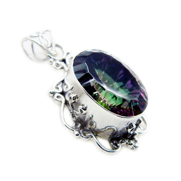 Mystic Quartz Statement Moroccan 925 Silver Solitaire Claire Rope-Wire multicolor Pendant Jewelry
