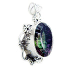 Mystic Quartz Statement Moroccan 925 Silver Solitaire Claire Rope-Wire multicolor Pendant Jewelry